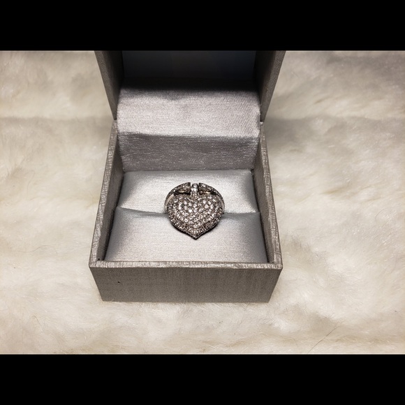 Silver 925 Women’s Crystal Heart Ring Size 7.5 - Picture 2 of 8